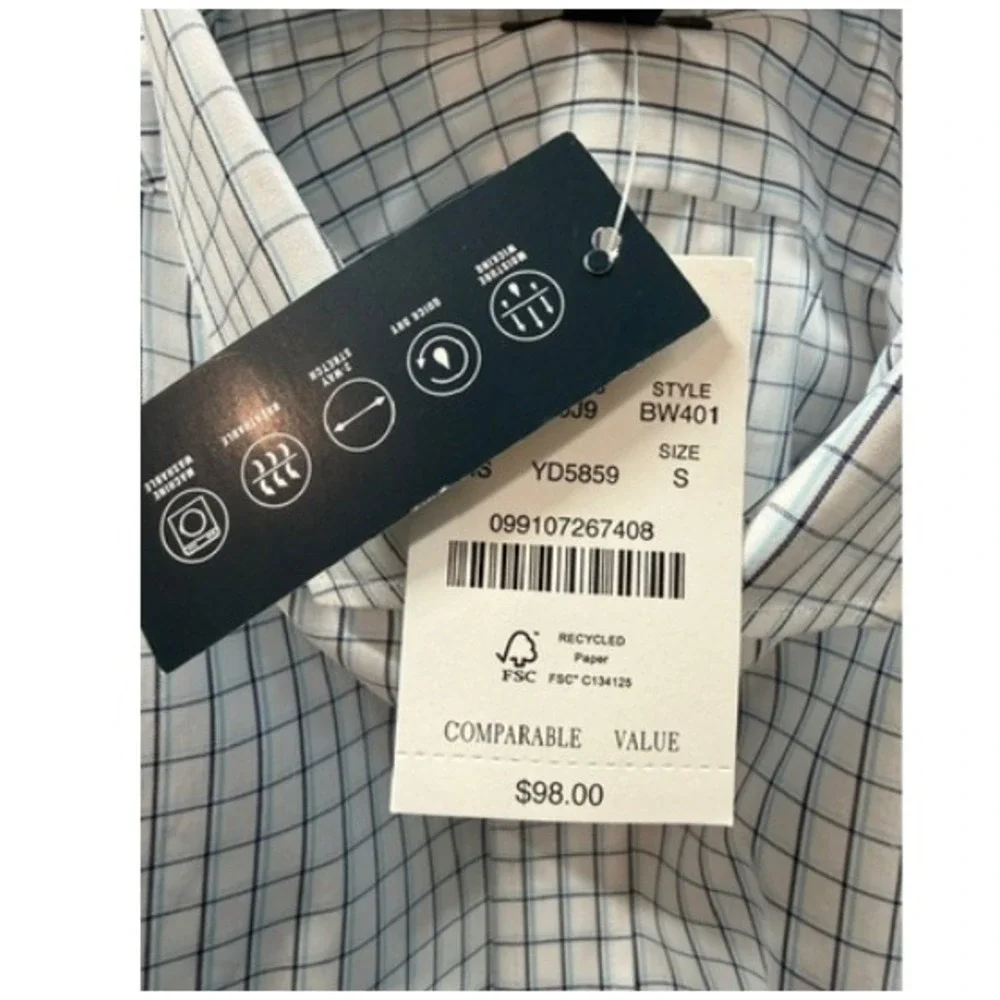 J.Crew Performance Slim Fit Shirt Mens Small Blue White Check BW4011 Stretch NEW
